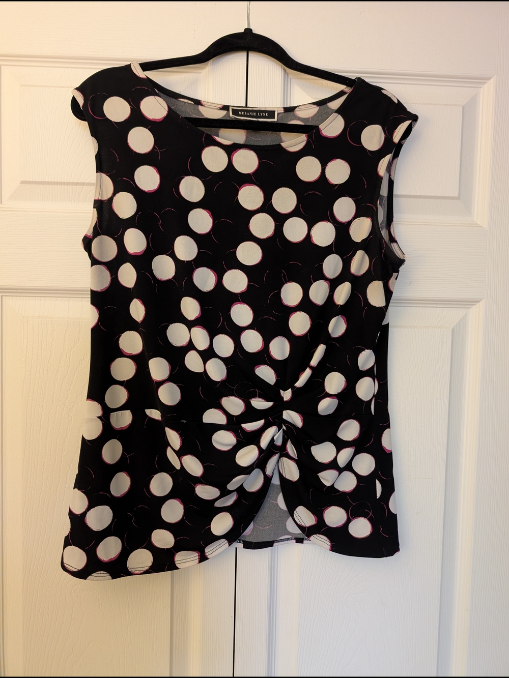 Black Polka Dot Twist-Front Sleeveless Top
